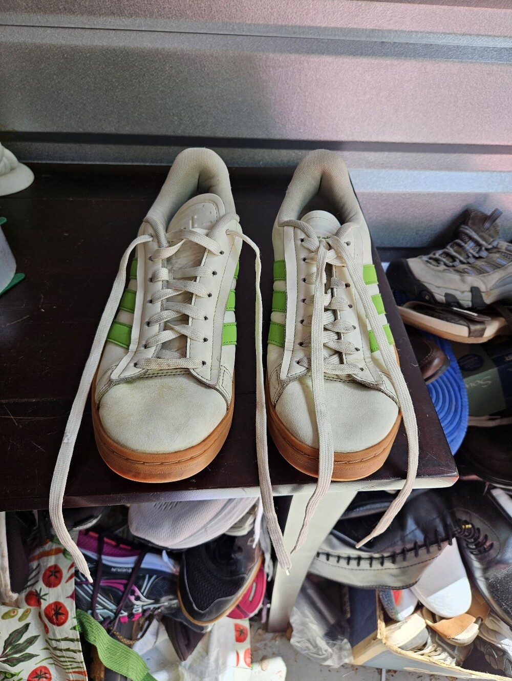 Adidas Womens Grand Court Alpha White & Green Gum Leather Sneakers Size 8